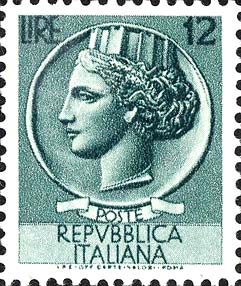 Francobollo Antica Moneta Siracusana -  1955
