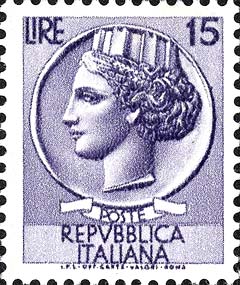 Francobollo Antica Moneta Siracusana -  1956