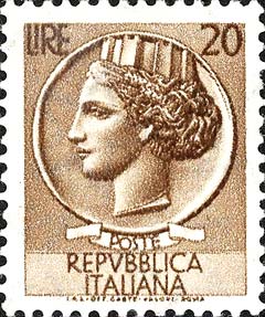 Francobollo Antica Moneta Siracusana -  1955