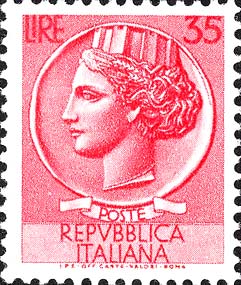 Francobollo Antica Moneta Siracusana -  1955