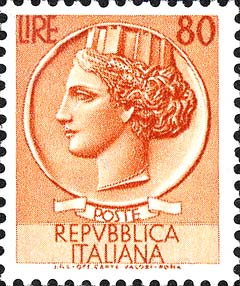 Francobollo Antica Moneta Siracusana -  1955