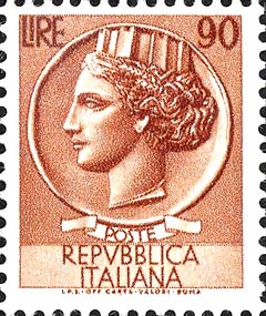 Francobollo Antica Moneta Siracusana -  1956