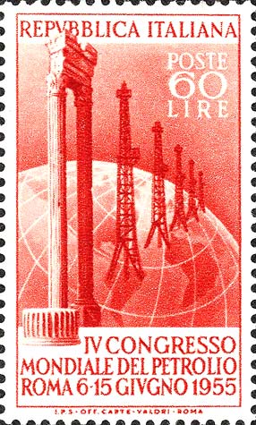 Francobollo Ruderi, Torri Petrolifere e Globo -  1955