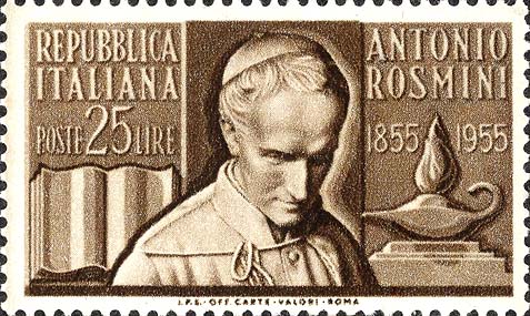 Francobollo Ritratto di Antonio Rosmini e Stemma dei Rosminiani -  1955