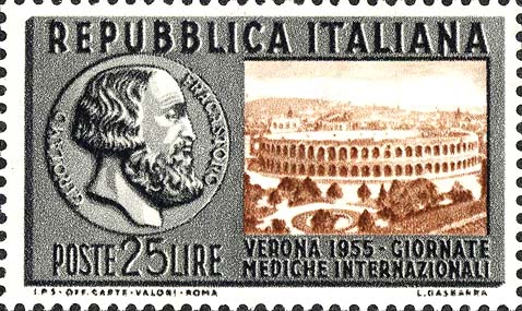 Francobollo Ritratto di Girolamo Fracastoro e Arena di Verona -  1955