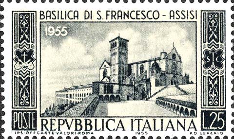 Francobollo Basilica di San Francesco d'Assisi -  1955