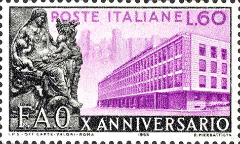 Francobollo Statua, Terme di Caracalla e Palazzo della F.A.O. -  1955