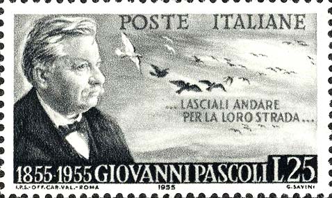 Francobollo Ritratto di Giovanni Pascoli e Uccelli in Volo -  1955