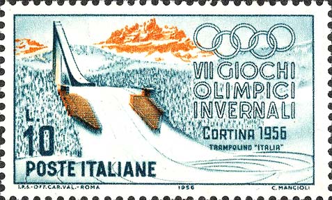 Francobollo Trampolino "Italia" e Monte Croda da Lago -  1956