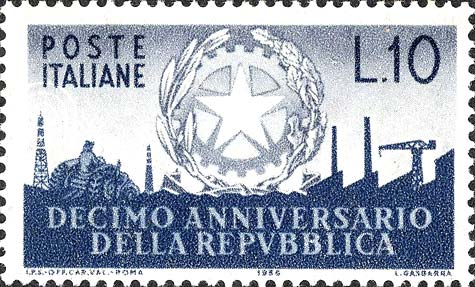 Francobollo Stemma della Repubblica Italiana e Impianti Industriali -  1956