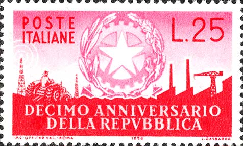 Francobollo Stemma della Repubblica Italiana e Impianti Industriali -  1956