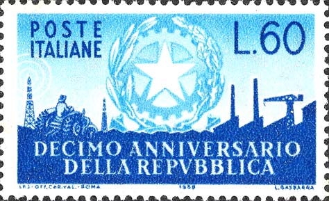 Francobollo Stemma della Repubblica Italiana e Impianti Industriali -  1956
