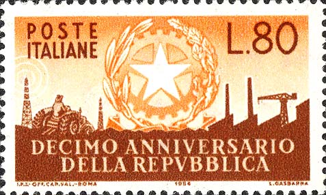Francobollo Stemma della Repubblica Italiana e Impianti Industriali -  1956
