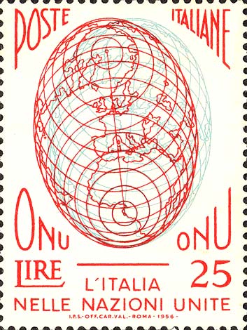 Francobollo Globo Terrestre Disegnato con Effetto Tridimensionale -  1956