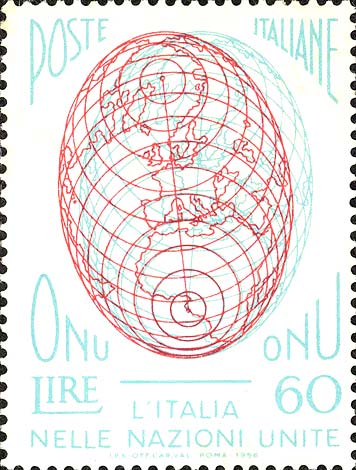 Francobollo Globo Terrestre Disegnato con Effetto Tridimensionale -  1956