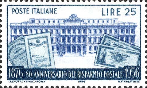 Francobollo Palazzo delle Casse Postali di Risparmio, a Roma -  1956