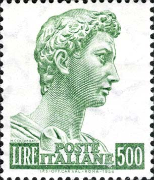 Francobollo Testa della Statua di San Giorgio, Opera di Donatello -  1957