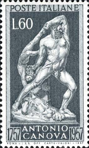 Francobollo Statua "Ercole e Lica" -  1957
