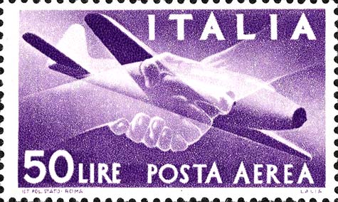 Francobollo Stretta di Mano, Caproni-Campini 1 -  1957