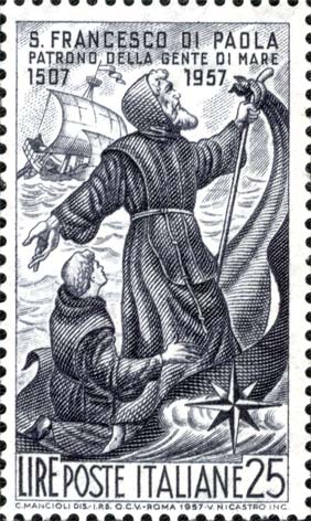 Francobollo San Francesco di Paola che Attraversa lo Stretto di Messina -  1957