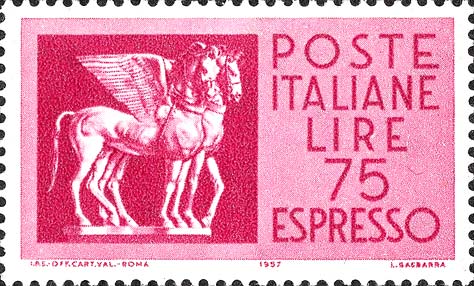 Francobollo Coppia di Cavalli Alati -  1958