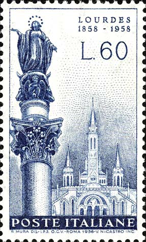Francobollo L'Immacolata e Santuario di Lourdes -  1958
