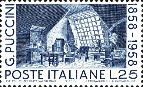 Francobollo Scena della Soffitta, dalla Boheme -  1958