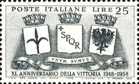 Francobollo Stemmi di Trieste, Roma e Trento -  1958