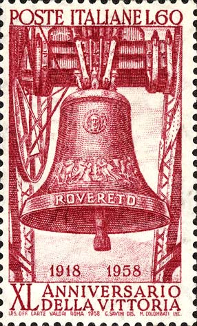Francobollo Campana dei Caduti, a Rovereto -  1958