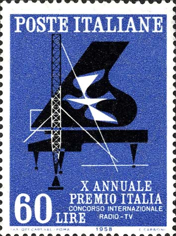 Francobollo Antenna, Pianoforte e Colomba -  1958