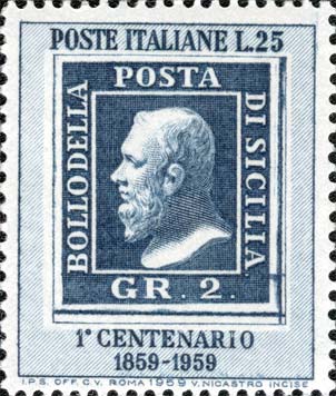 Francobollo Francobollo da 2 Grana di Sicilia -  1959