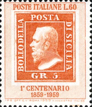 Francobollo Francobollo da 5 Grana di Sicilia -  1959