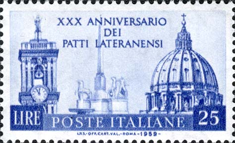 Francobollo Cupola di San Pietro, Torre del Campidoglio e Dioscuri -  1959