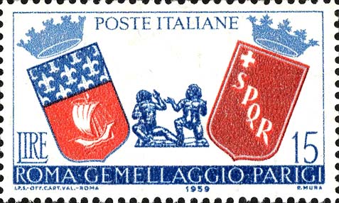 Francobollo Stemmi di Roma e Parigi -  1959