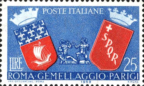 Francobollo Stemmi di Roma e Parigi -  1959