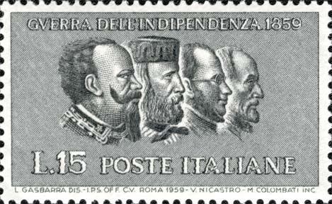 Francobollo Ritratti di Vittorio Emanuele II, Garibaldi, Cavour e Mazzini -  1959