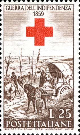 Francobollo Dipinto "Il Campo Italiano dopo la Battaglia di Magenta" -  1959