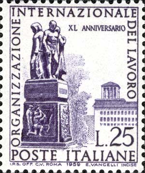 Francobollo Monumento dei Lavoratori e Sede dell'Organizzazione, a Ginevra -  1959