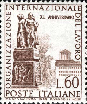 Francobollo Monumento dei Lavoratori e Sede dell'Organizzazione, a Ginevra -  1959