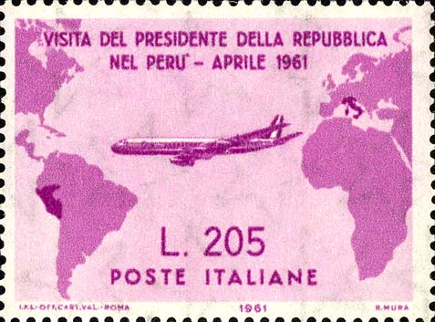 Francobollo Aereo e Cartina Geografica (Gronchi ROSA) -  1961