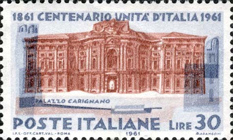 Francobollo Palazzo Carignano, a Torino -  1961