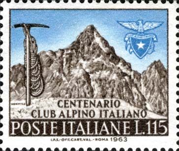 Francobollo Picozza, Corda, Emblema del C.A.I. e Monviso -  1963