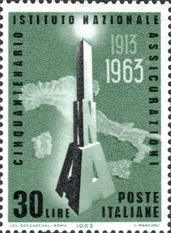 Francobollo Scritta "INA" e Italia -  1963