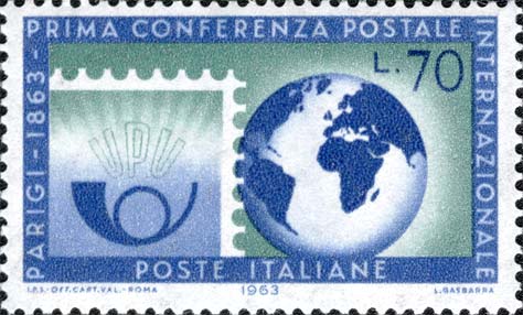 Francobollo Francobollo con Corno di Posta e Globo -  1963