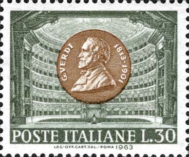 Francobollo Ritratto di Giuseppe Verdi e Teatro alla Scala -  1963