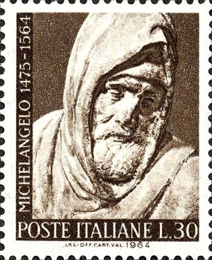Francobollo Autoritratto di Michelangelo -  1964