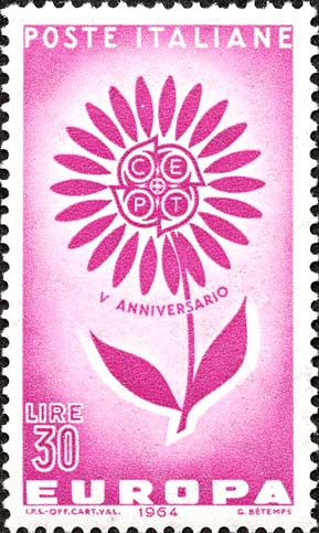 Francobollo Fiore Stilizzato con 19 Petali -  1964