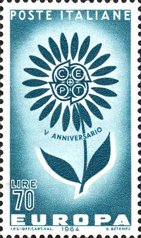 Francobollo Fiore Stilizzato con 19 Petali -  1964