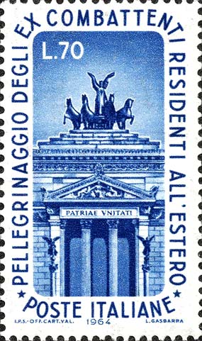 Francobollo Propileo del Monumento a Vittorio Emanuele II, a Roma -  1964