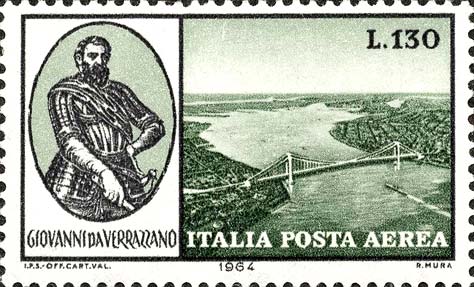 Francobollo Ritratto di Giovanni da Verrazzano e Ponte a Lui Dedicato -  1964